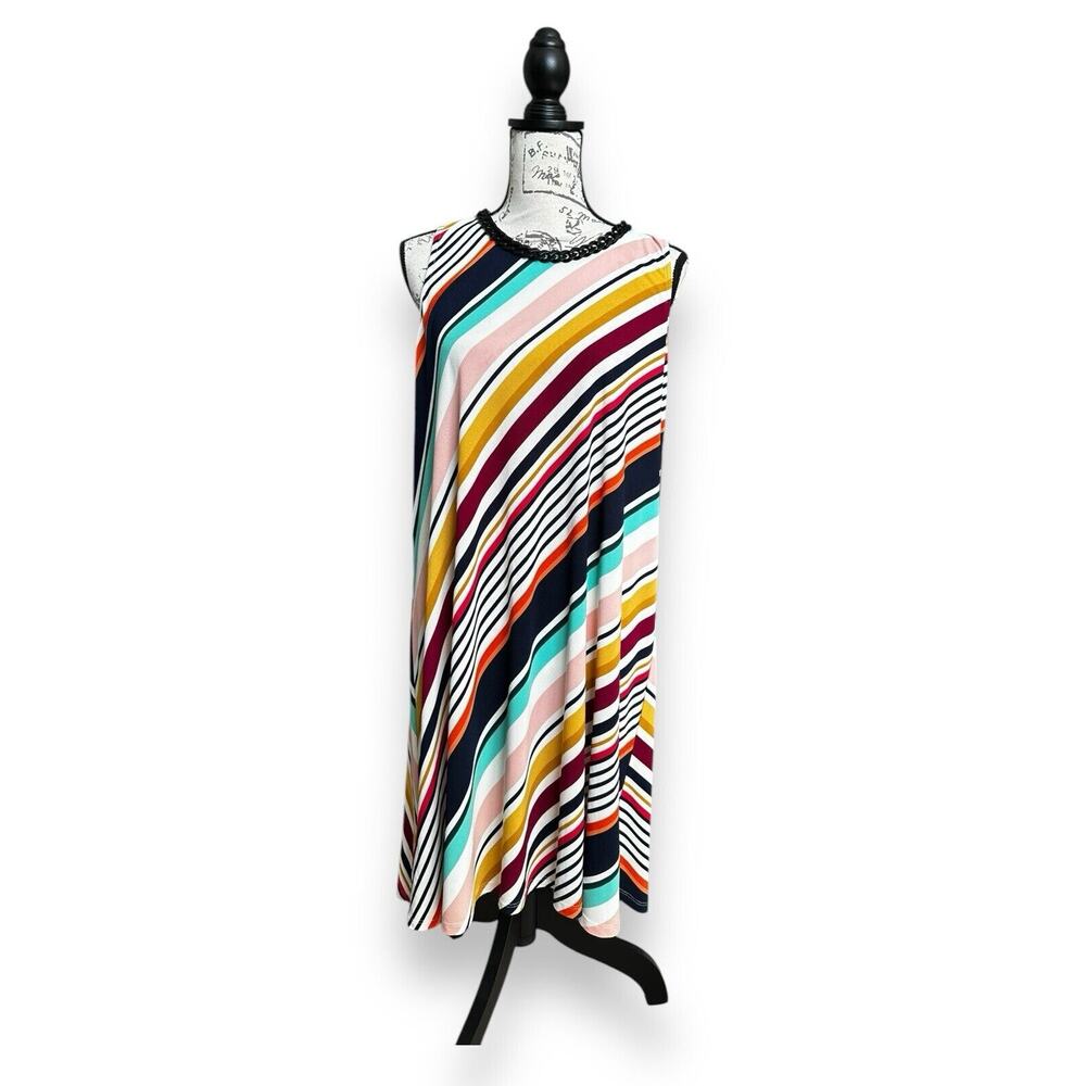 Karl Lagerfeld Diagonal Multicolor Stripe Tank Dress Plastic Chain Collar 12